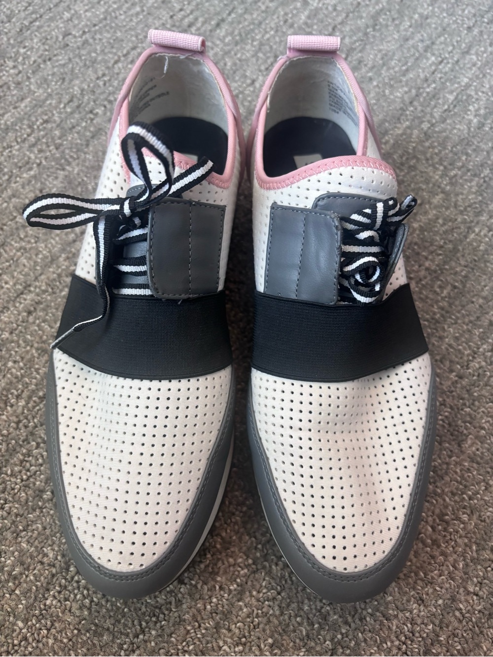 Steve Madden White, Gray & Pink Perforated Slip-On Sneakers
